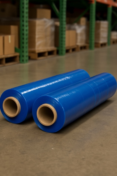 Hand-Stretchfolie 20 µm blau transluszent – robust, sparsam & recycelbar