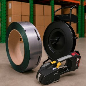 PET-Umreifungsbandset, mit ZAPAK Akku-Gerät, PET-Band 15,5 x 0,9 mm, 557 kg Reissfestigkeit