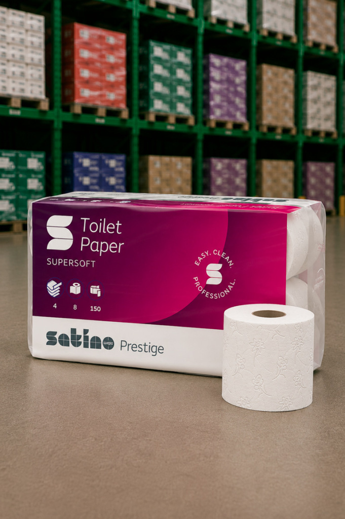 SATINO Prestige Toilettenpapier hochweiss, 4-lagig, 150 Blatt - 1 Palette (1'512 Rollen)
