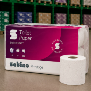 SATINO Prestige Toilettenpapier hochweiss, 4-lagig, 150 Blatt - 1 Palette (1'512 Rollen)